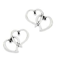 Коннектор, 32х24мм, два сердца, базовый материал - цинковый сплав, стиль тибетское серебро, 5 шт.