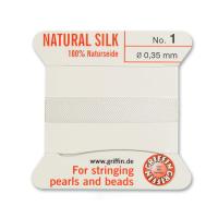 Нить шелковая, Griffin No.1 (0.35мм), молочно-белая, с иглой, моток, 2 метра