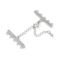 Застежка-карабин 10х6мм с удлиняющей цепочкой и соединителями-переходниками с пятью петельками 28х8мм, Milano, базовый материал - латунь, под родий