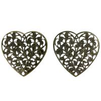 Подвеска, 45х45мм, тонкое резное сердце, базовый материал - железо, бронзовое, 1 шт., УЦЕНКА