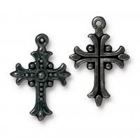 Подвеска, 27.5х18х4мм, TierraCast, Крест с королевскими лилиями, базовый материал - оловянный сплав, цвет матовый чёрный, 1 шт.