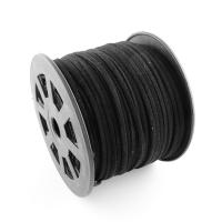 Шнур из искусственной замши, около 3х1.5мм, плоский, черный, 5 метров