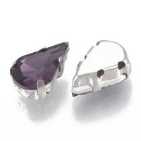 Стразы стеклянные в оправе, 13х8мм, пришивной, форма удлиненная капля, фиолетовый, оправа стального цвета, 5 грамм
