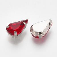 Стразы стеклянные в оправе, 13х8мм, пришивной, форма удлиненная капля, красный, оправа стального цвета, 5 грамм