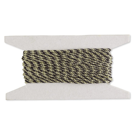 Шнур синтетический нейлоновый, около 2мм, витой, черно-золотистый, 2 метра