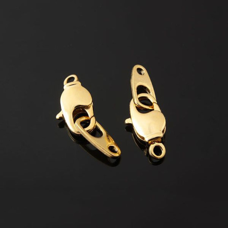 Застежка, 12х6мм, Корея, карабин продолговатый, с вращающимся кольцом, с ответной частью, базовый материал - латунь, позолоченный, 1 шт.