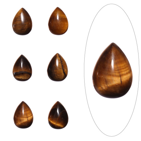 Кабошон каменный, 14х10мм, в форме капли, тигровый глаз, 1 шт.