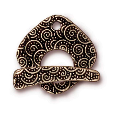 Застежка, 24мм, TierraCast, тогл, ромб со спиральным узором, базовый материал - оловянный сплав, бронзовый, 1 шт.