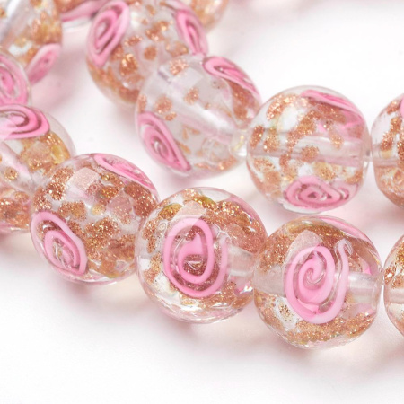 Бусина лэмпворк, 12мм, со спиральным узором, кристально-прозрачная с розовым, 1 шт.