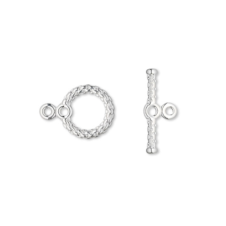 Застежка, 15х11мм, тогл, канатный, базовый материал - латунь, посеребренный, 1 шт.