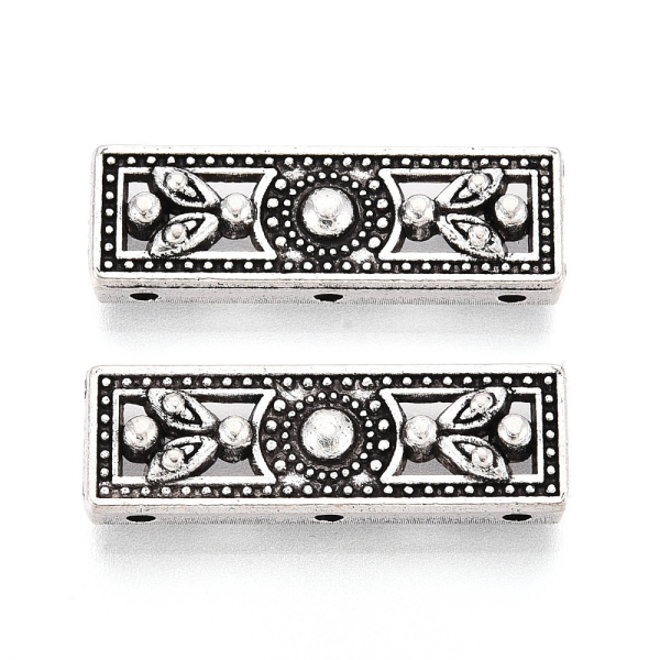 <p>
Разделитель-планка для многорядных браслетов или колье. На три отверстия, односторонний. Разделитель подходит для бусин до 10 мм включительно (расстояние между отверстиями составляет около 10 мм). Стиль "тибетское серебро". Оттенок может отличаться от фотографии и в разных поставках. Цена за 10 шт.
</p>