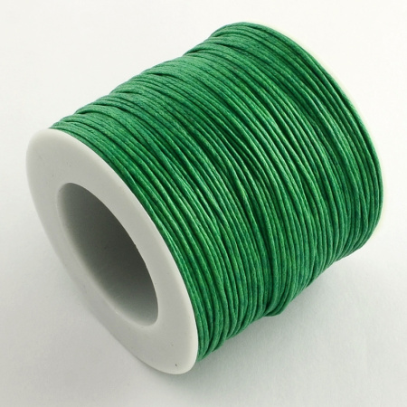Шнур хлопковый вощеный, около 1мм, зеленый, 70 метров, катушка