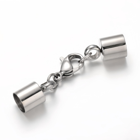 Застежка-карабин 11х6мм с клеевыми концевиками 12х7мм (внутренний размер 6мм), базовый материал - нержавеющая сталь, без покрытия