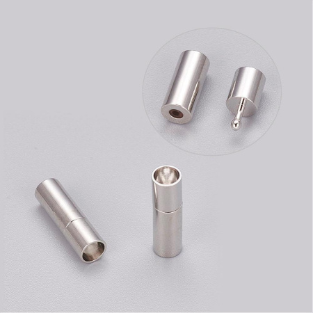 Застежка-концевик, 17х5мм (внутренний размер 4мм), кнопка-цилиндр с силиконовой вставкой, базовый материал - латунь, стального цвета, 5 шт.