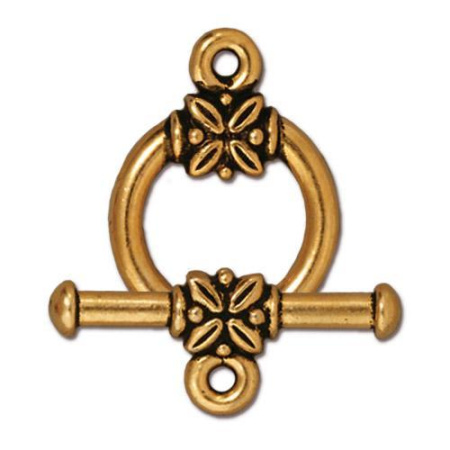 Застежка, 22.5х16.5мм, TierraCast, тогл, с растительным орнаментом, базовый материал - оловянный сплав, позолоченный с чернением, 1 шт.