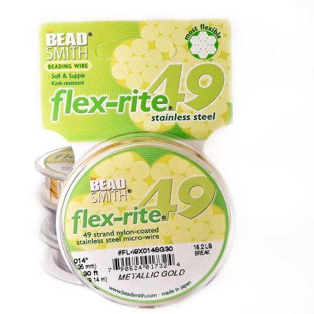 Тросик ювелирный Flex-Rite 49 струн, 0.35мм (0.014in), золотистый, катушка 9.1 метра