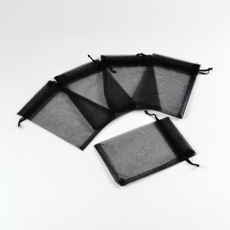 Мешочек из органзы, 15х10см, черный с черной ленточкой, 10 шт.