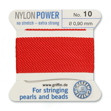 Нить нейлоновая, Griffin Nylon Power No.10 (0.9мм), красная, с иглой, моток, 2 метра