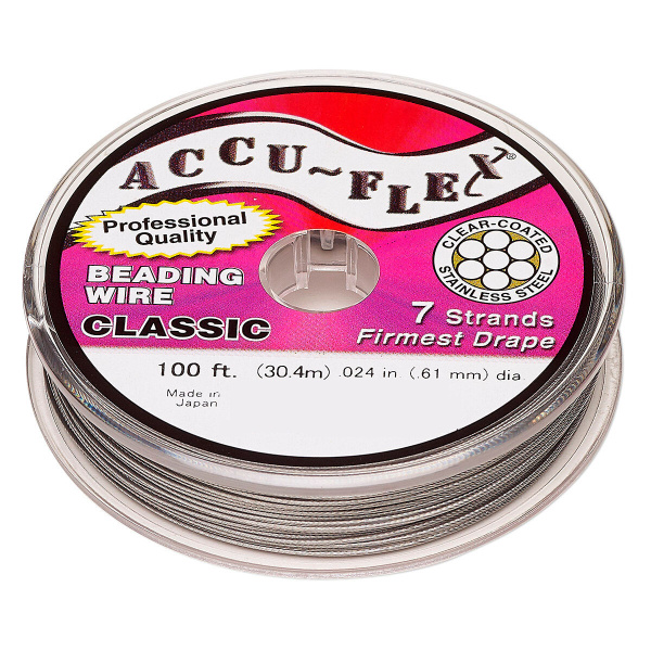 <p>Профессиональный ювелирный тросик Accu-Flex с нейлоновым покрытием. Оттенок может отличаться от фотографии и в разных поставках. При заказе нескольких единиц отрезается цельным куском. Цена за 50 см.</p><p>Обратите внимание: на фотографии изображена катушка, с которой мы отрезаем тросик - отрезной товар продаётся без катушки!</p>