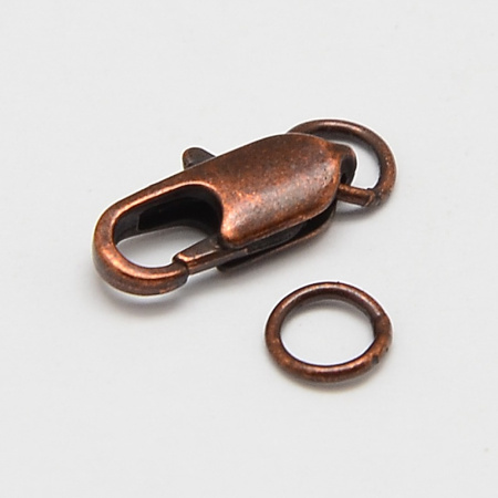 Застежка, 14х7мм, карабин продолговатый с соединительными колечками, базовый материал - латунь, медного цвета, 1 шт. УЦЕНКА