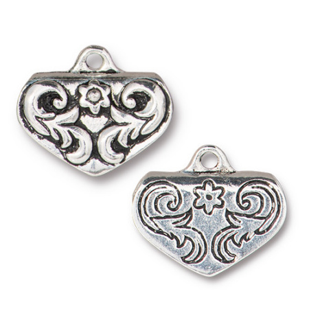 Концевики, 22.5х19мм (ширина 17.5мм), TierraCast, зажимы для ленты, Цветок с завитками, базовый материал - оловянный сплав, посеребренный с чернением, пара, УЦЕНКА