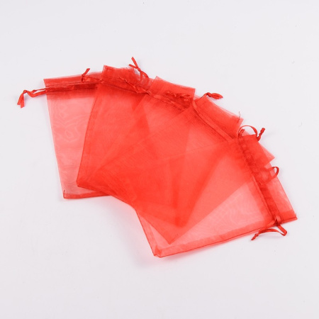 Мешочек из органзы, 15х10см, красный с красной ленточкой, 10 шт.