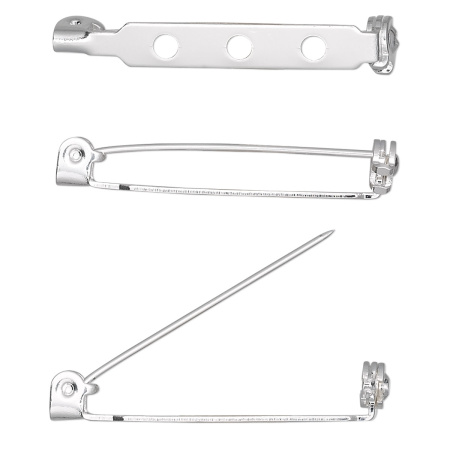 Основа для броши, 32.5мм, с фиксатором, базовый материал - сталь, посеребренная, 2 шт.