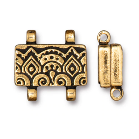 Застежка, 17х17мм, TierraCast, магнитная, Храм, на две нити, базовый материал - оловянный сплав, позолоченная с чернением, 1 шт.