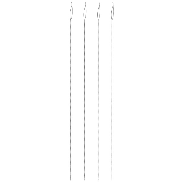 <p>Набор из 4 гибких тонких игл с большим складывающимся ушком. Сделаны из нержавеющей стали. Толщина иглы - около 0.3 мм, длина около 6.4 см. Произведены в Индии американской компанией Beadalon. Цена за 1 набор.</p>