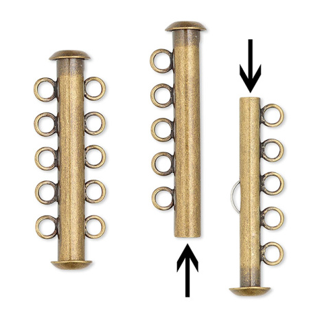 Застежка, 31х11мм, трубочка-слайдер на пять нитей, базовый материал - латунь, античная позолоченная (цвет - бронза), 1 шт.