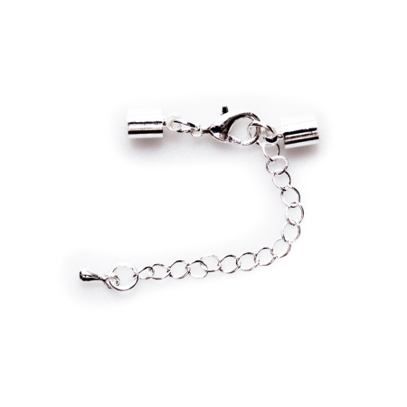 <p>Набор для окончания украшения на шнуре с круглым сечением или из бижутерной сетки. В набор входят клеевые концевики, к одному концевику прикреплена застежка карабин (лобстер), к другому - цепочка-удлинитель длиной 4.5 см. и декоративной капелькой на конце. Цвет под серебро. Оттенок может отличаться от фотографии и в разных поставках. Цена за 1 набор.</p><p>ВНИМАНИЕ: На покрытии возможны царапинки, пятнышки, пузырьки.</p>