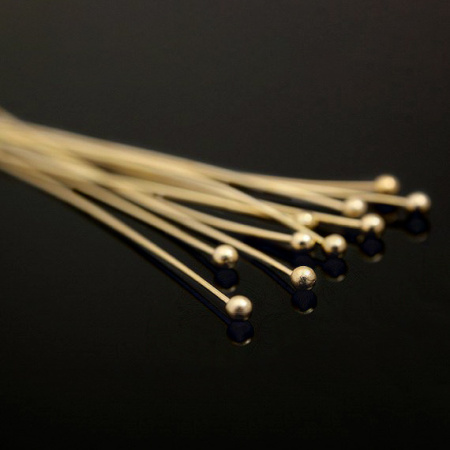 Пины с шариком, 53.5х0.511мм, Корея, базовый материал - латунь, позолоченные, 2 грамма