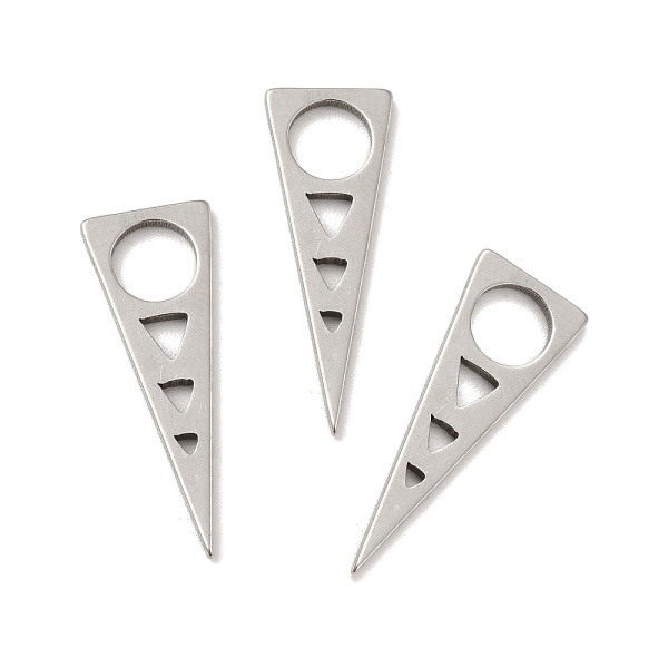 <p>Не темнеющая фурнитура из нержавейки. Гладкая плоская двусторонняя подвеска - резной треугольник с геометрическим узором. Подвеска сделана из нержавеющей гипоаллергенной стали (марка 201: используется в пищевой промышленности, не окисляется, не темнеет, не облезает). Эти подвески отлично подходят для создания серег и кулонов. Оттенок может отличаться от фотографии. Цена за 5 шт.</p>