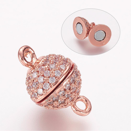 Застежка магнитная, 13х8.5мм, Milano, шарик, с фианитами, базовый материал - латунь, под розовое золото, 1 шт.