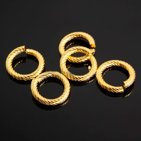 Соединительное колечко, 12мм (толщина 2.0мм, внутренний размер 8мм), витое, Корея, базовый материал - сталь, позолоченное, 4 шт.