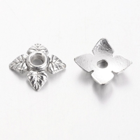 Шапочка для бусин (обниматель), 5.5х1.7мм, листики, базовый материал - цинковый сплав, стиль тибетское серебро, 5 грамм
