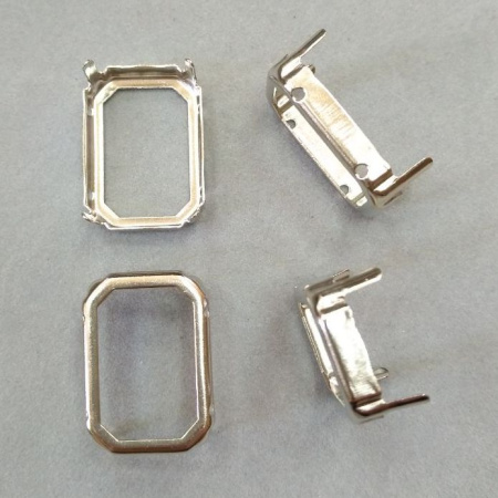 Оправа с цапами, 25х18мм, пришивная, форма прямоугольник, базовый материал - латунь, стального цвета, 1 шт.