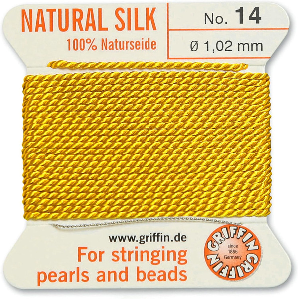 <p>Очень толстая и прочная нить из высококачественного натурального 100% шелка, произведена компанией Griffin (Германия). К нити прикреплена проволочная иголочка. Идеально подходит для использования с жемчугом и натуральными камнями. Толщина около 1,02 мм. Цена за моток 2 метра.</p>