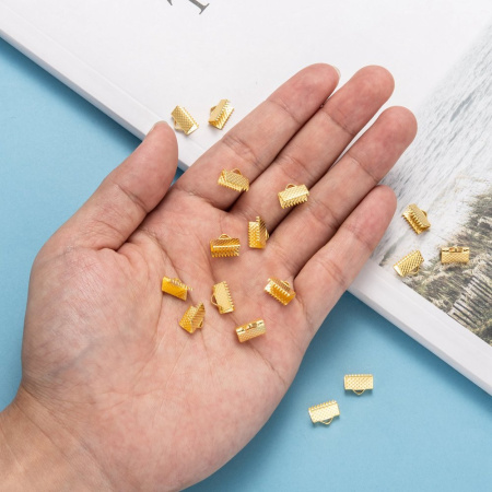 <p>Бюджетные концевики - зажимы для лент, цена за 10 грамм (около 15 пар, фасуются без проверки на дефекты). Оттенок может отличаться от фотографии. В одной упаковке могут попадаться концевики разных оттенков. На покрытии есть тёмные пятнышки, царапинки. Хорошо подходит для:
<ul>
<li>ленты</li>
<li>плоского кожаного шнура</li>
</ul></p>