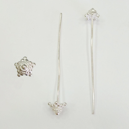 Пины с фигурной головкой, 57х1мм, Индия, базовый материал - латунь, посеребренные, 10 шт.