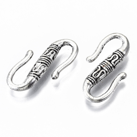 Застежка, 23х12мм, крючок, с витым узором, базовый материал - оловянный сплав, стиль тибетское серебро, 1 шт.
