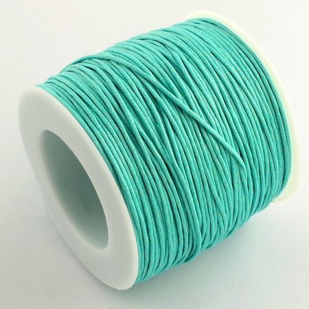 Шнур хлопковый вощеный, около 1мм, мятный, 84 метра, катушка