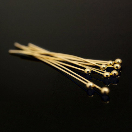 Пины с шариком, 33х0.511мм, Корея, базовый материал - латунь, позолоченные, 2 грамма