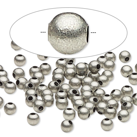 Бусина металлическая, 4мм, гладкая, базовый материал - сталь, античная посеребренная, 50 шт.