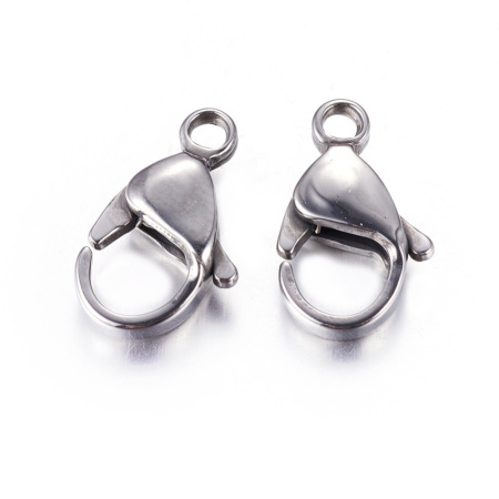 Застежка, 15х9мм, карабин, качество А, базовый материал - нержавеющая сталь, без покрытия, 5 шт.