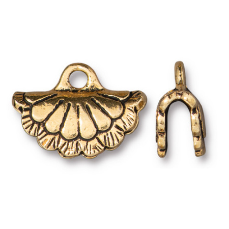 Концевики, 18.7х13мм (ширина 17.5мм), TierraCast, зажимы для ленты, Веер, базовый материал - оловянный сплав, позолоченный с чернением, пара