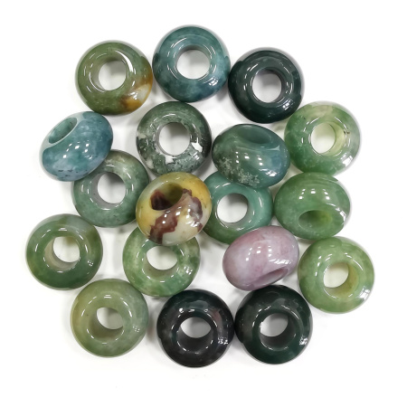 Бусина каменная, агат, индийский, 14х8мм, рондель, с большим отверстием, 1 шт.