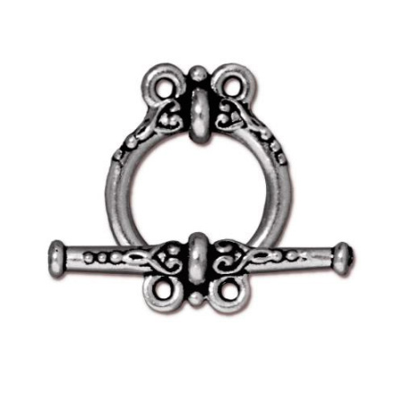 Застежка, 18х15мм, TierraCast, тогл, Наследие, на две нити, базовый материал - оловянный сплав, родий с чернением, 1 шт.