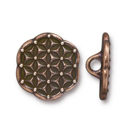 Пуговица, 16х6мм, TierraCast, на ножке, Цветок жизни, базовый материал - оловянный сплав, медный с чернением, 1 шт., УЦЕНКА