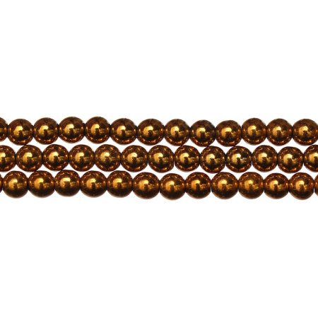 <p>Низка бусин из окрашенного (металлизированного) гематита, цвет золотистый. Гематит создан искусственно, по составу аналогичен натуральному. Оттенок может отличаться от фотографии. В низке около 65 бусин. Низки формируются без проверки каждой бусины на дефекты. Цена за низку.</p>